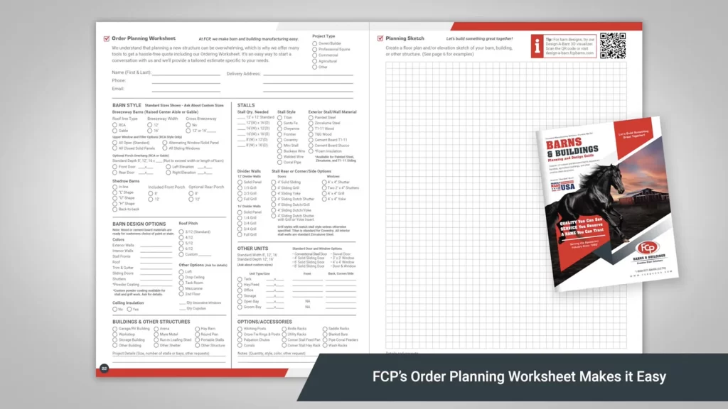 FCP Modular Horse Barn Planning Design Guide Ordering Spread