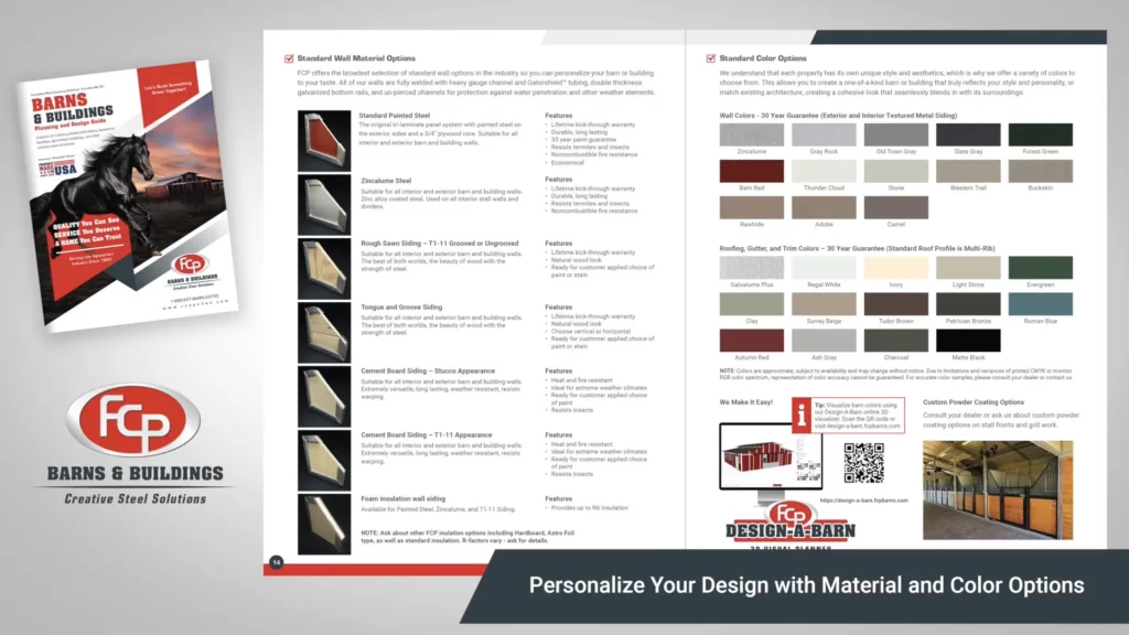 FCP Modular Horse Barn Planning Design Guide Material and Color Spread