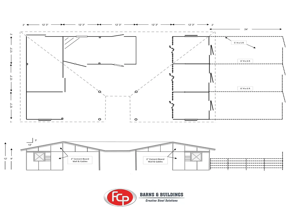 Custom FCP U Shaped Shedrow Barn Floor plan