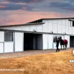 FCP Metal Barns for Horses - Article Featured Image of large triple breezeway RCA barn