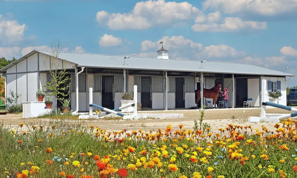 FCP Metal Barns for Horses - Article Project Image a custom Shedrow barn